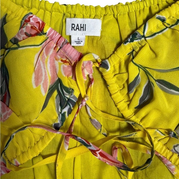Rahi Yellow Floral Puff Sleeve Crop Top Size Large Drawstring Front Boho - Picture 2 of 6